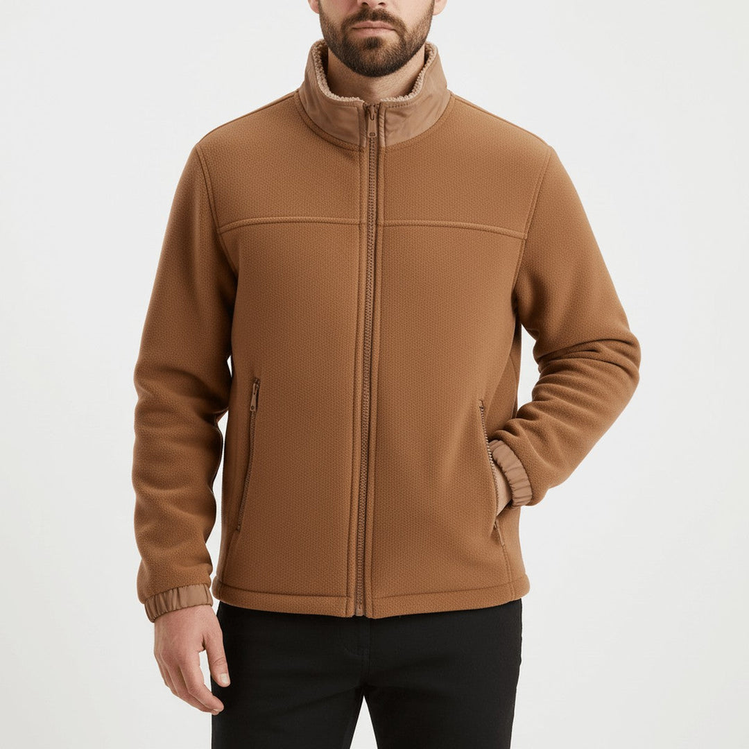 Dravion | Herren Teddyjacke Fleecejacke mit Stehkragen - Camel - Image 1