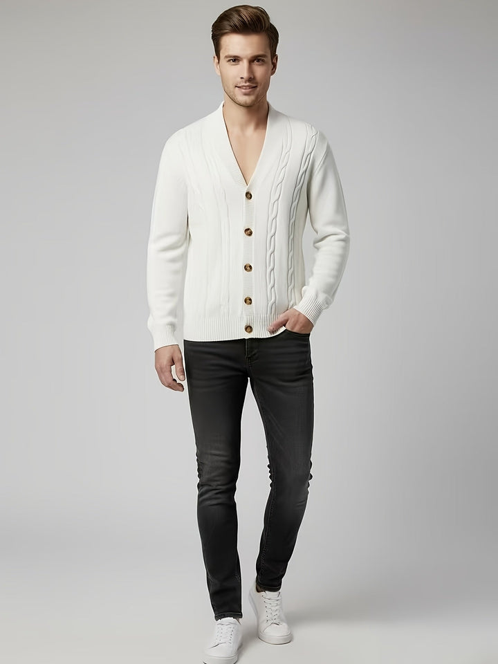 Dravken | Herren Strickjacke Zopfmuster Schalkragen - Black - Image 13