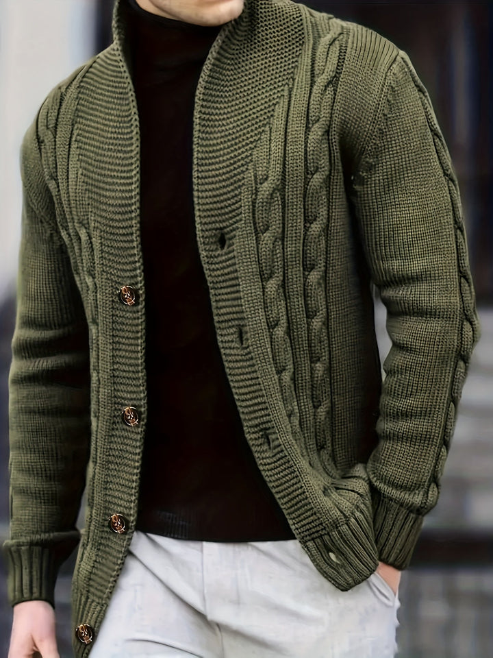 Dravken | Herren Strickjacke Zopfmuster Schalkragen - Black - Image 2