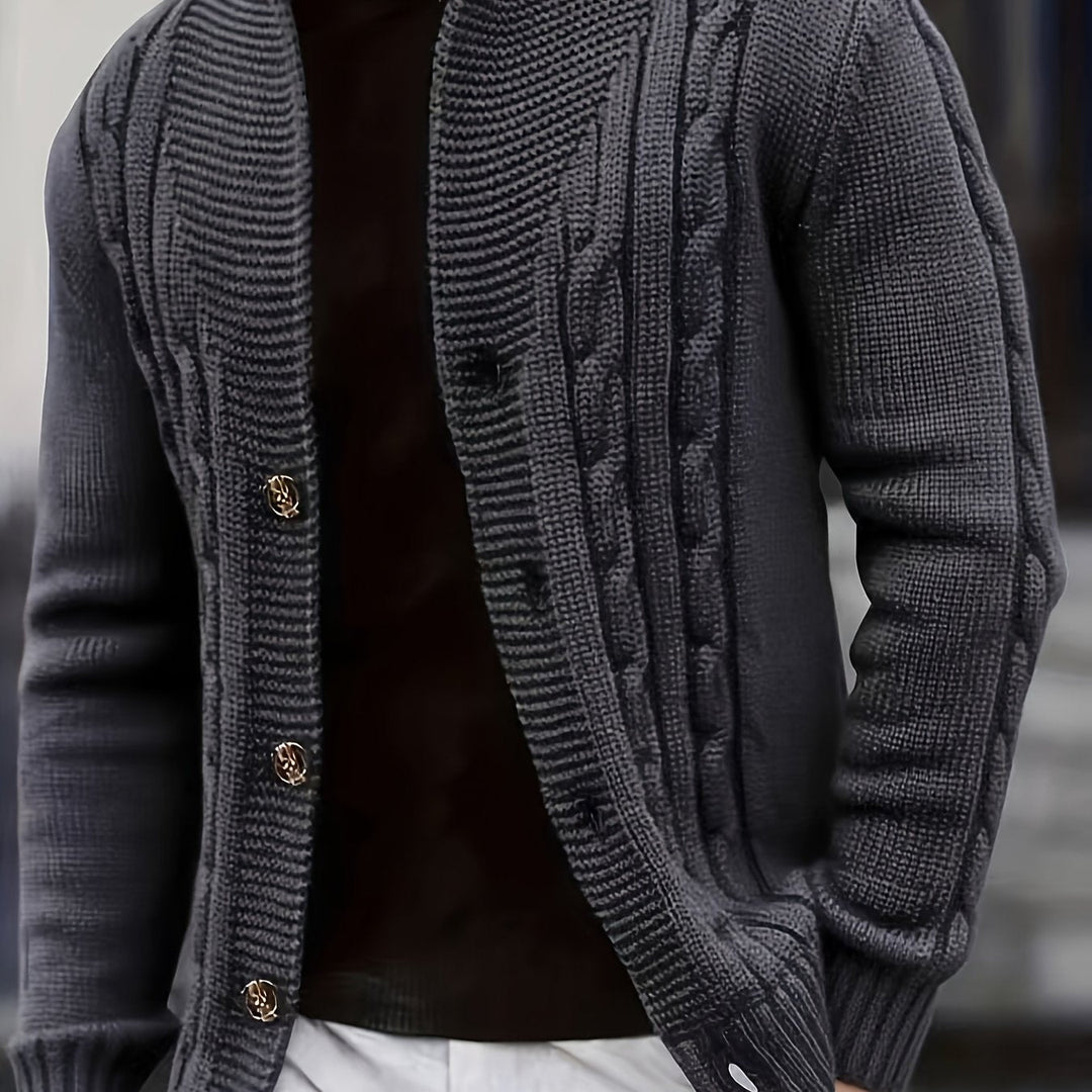 Dravken | Herren Strickjacke Zopfmuster Schalkragen - Black - Image 6