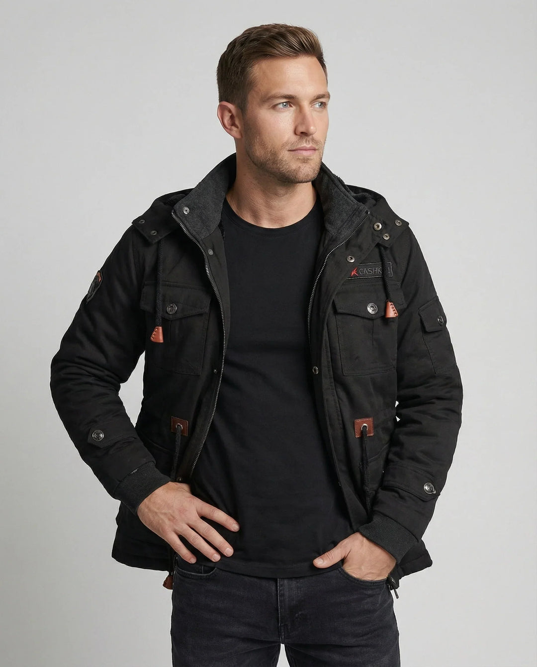 Dravkon | Herren Winterjacke Gefüttert mit Kapuze - Black - Image 2