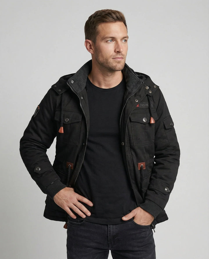 Dravkon | Herren Winterjacke Gefüttert mit Kapuze - Black - Image 2