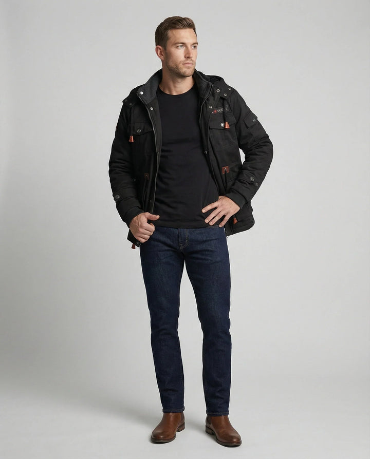 Dravkon | Herren Winterjacke Gefüttert mit Kapuze - Black - Image 3