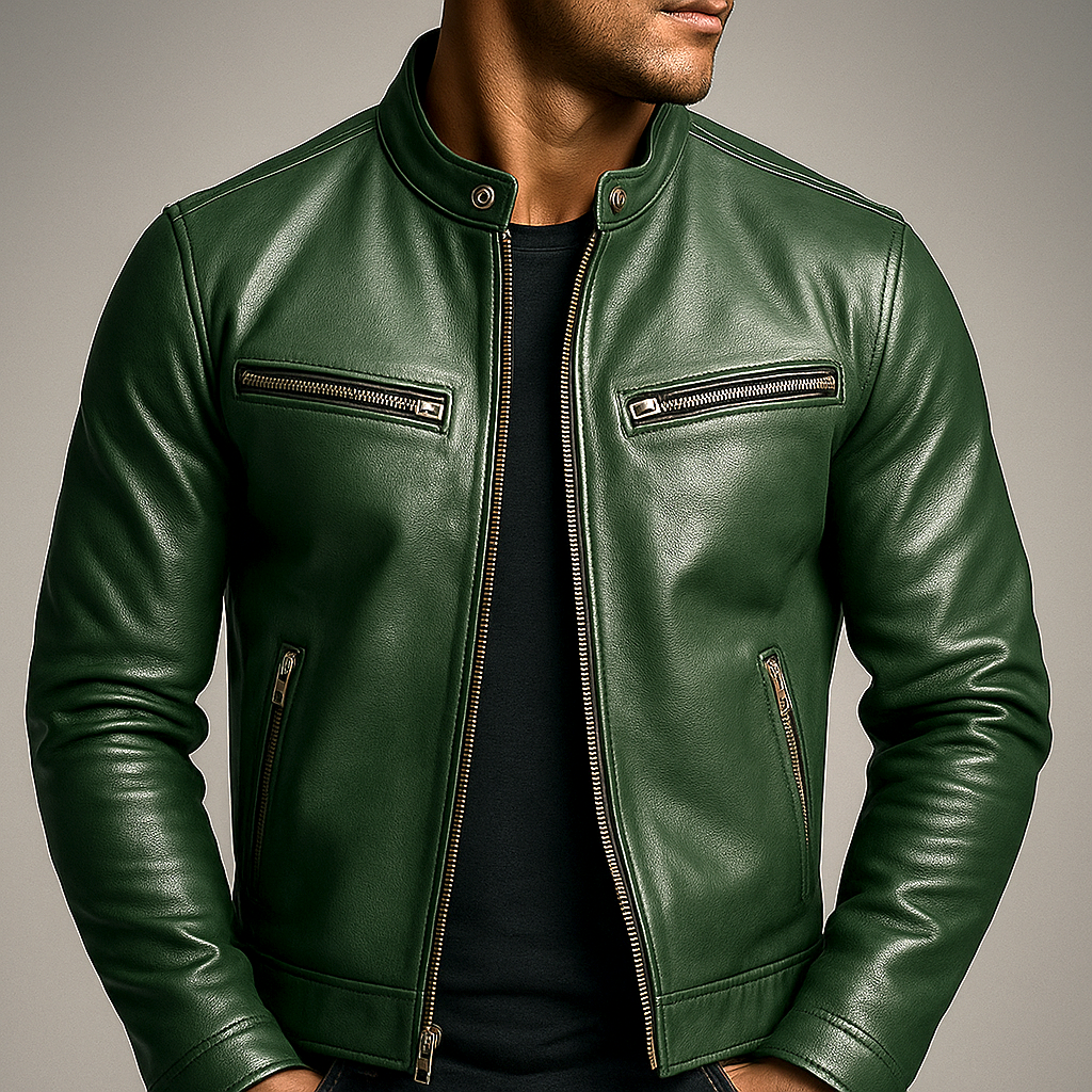 Dravok | Herren Lederjacke Bikerjacke mit Reißverschluss - Image 1