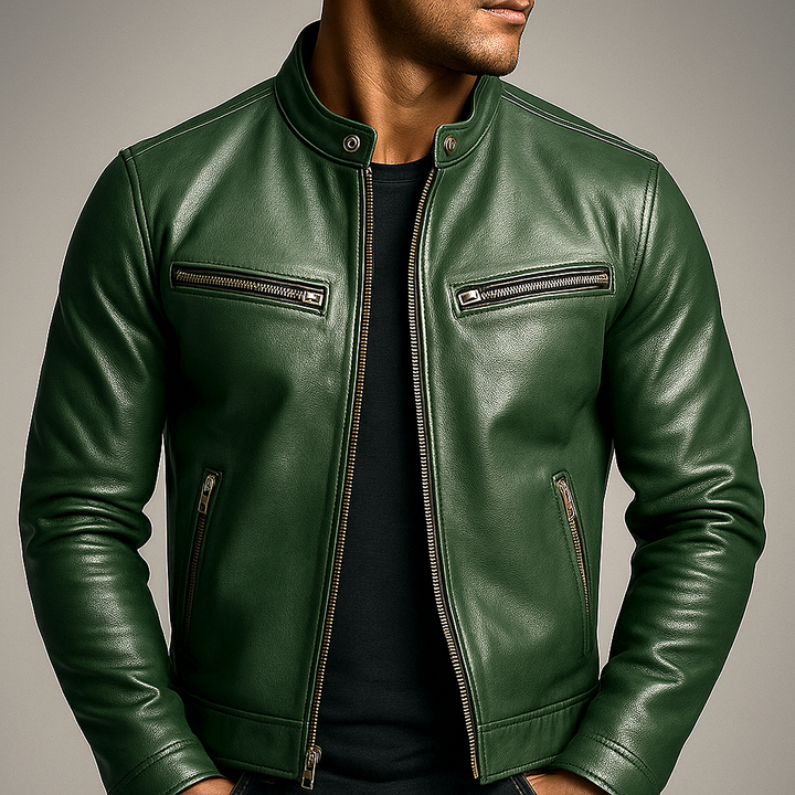 Dravok | Herren Lederjacke Bikerjacke mit Reißverschluss - Image 1