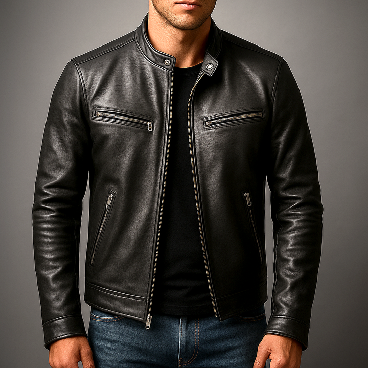 Dravok | Herren Lederjacke Bikerjacke mit Reißverschluss - Image 2