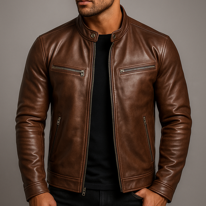 Dravok | Herren Lederjacke Bikerjacke mit Reißverschluss - Image 3