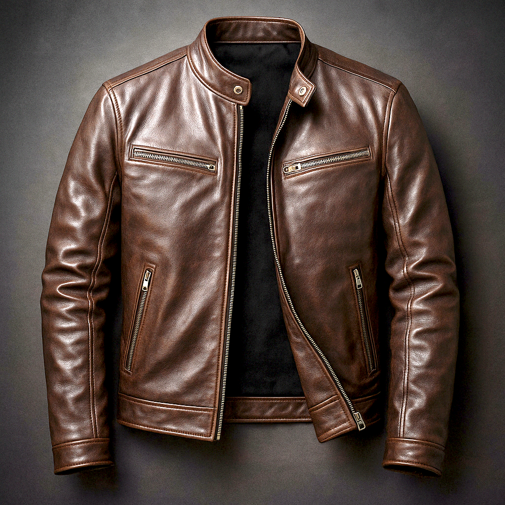 Dravok | Herren Lederjacke Bikerjacke mit Reißverschluss - Image 4