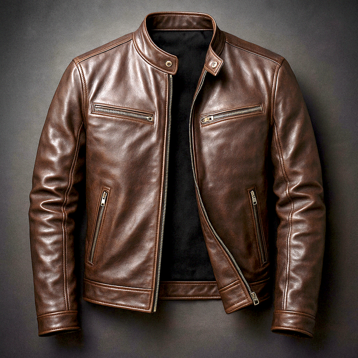 Dravok | Herren Lederjacke Bikerjacke mit Reißverschluss - Image 4