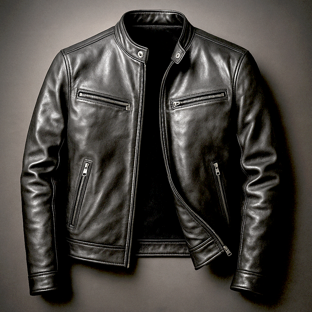 Dravok | Herren Lederjacke Bikerjacke mit Reißverschluss - Image 5