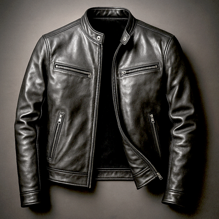 Dravok | Herren Lederjacke Bikerjacke mit Reißverschluss - Image 5