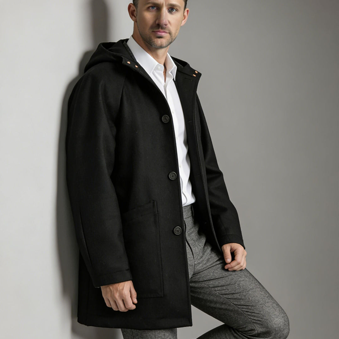 Dravok | Herren Wintermantel mit Kapuze - Black - Image 2