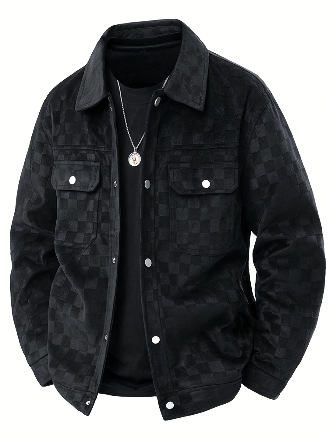 Dravorn | Herren Karo-Jacke mit Druckknöpfen - Black - Image 1