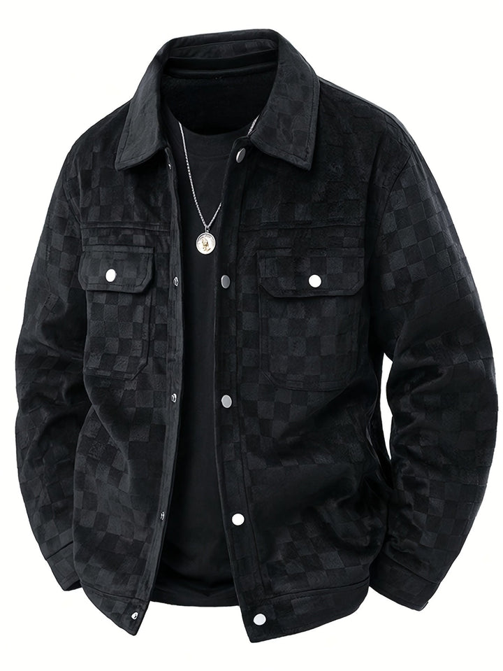 Dravorn | Herren Karo-Jacke mit Druckknöpfen - Black - Image 1