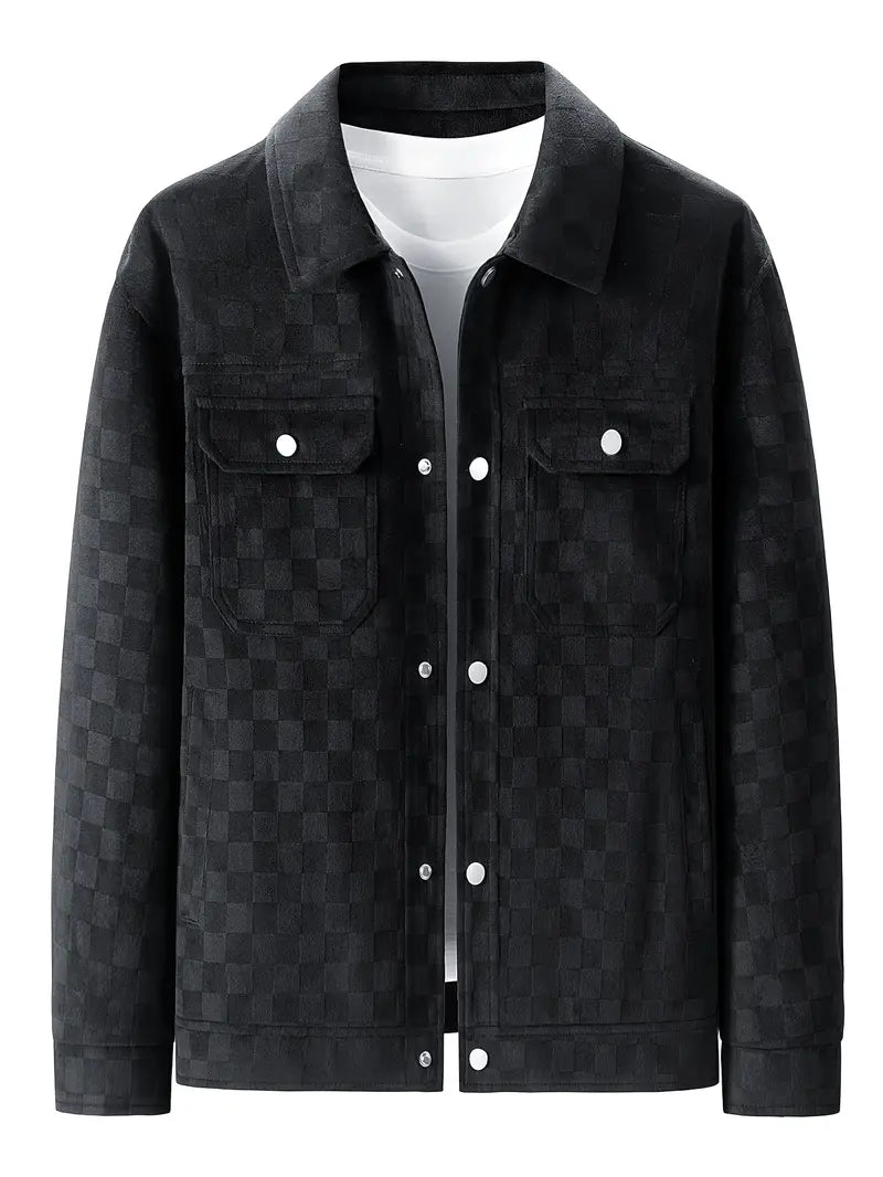 Dravorn | Herren Karo-Jacke mit Druckknöpfen - Black - Image 2