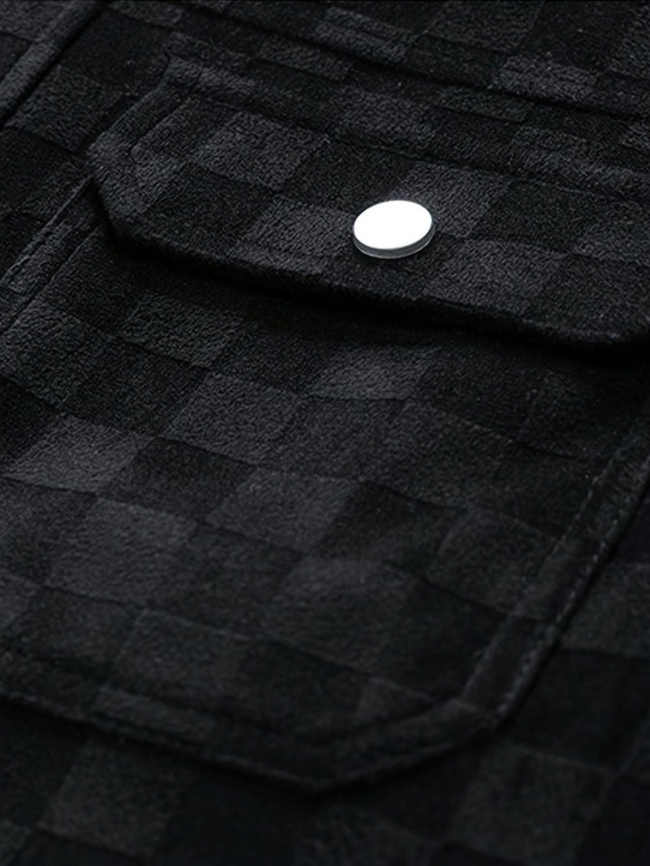 Dravorn | Herren Karo-Jacke mit Druckknöpfen - Black - Image 5