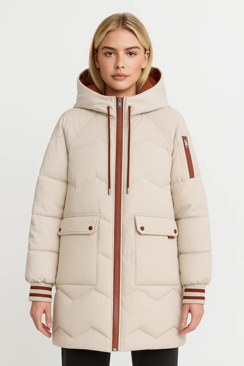 Dravsolde | Damen Winterjacke Lang Gesteppt - Beige - Image 1