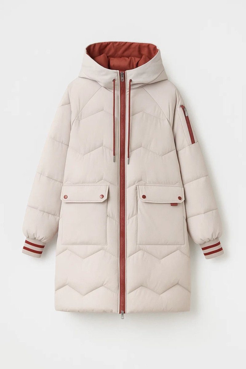 Dravsolde | Damen Winterjacke Lang Gesteppt - Beige - Image 2