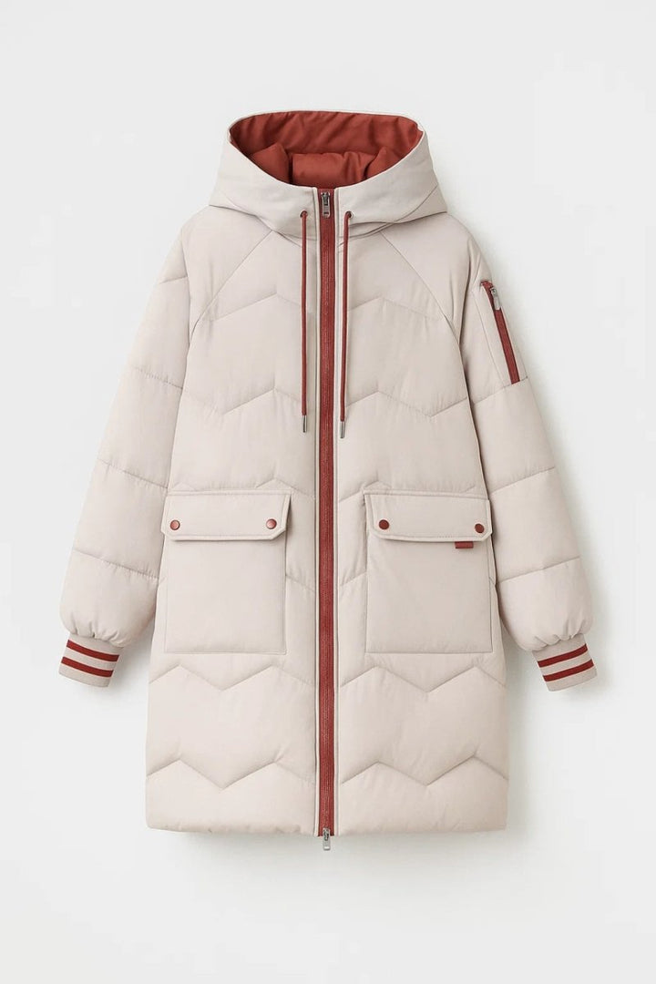 Dravsolde | Damen Winterjacke Lang Gesteppt - Beige - Image 2