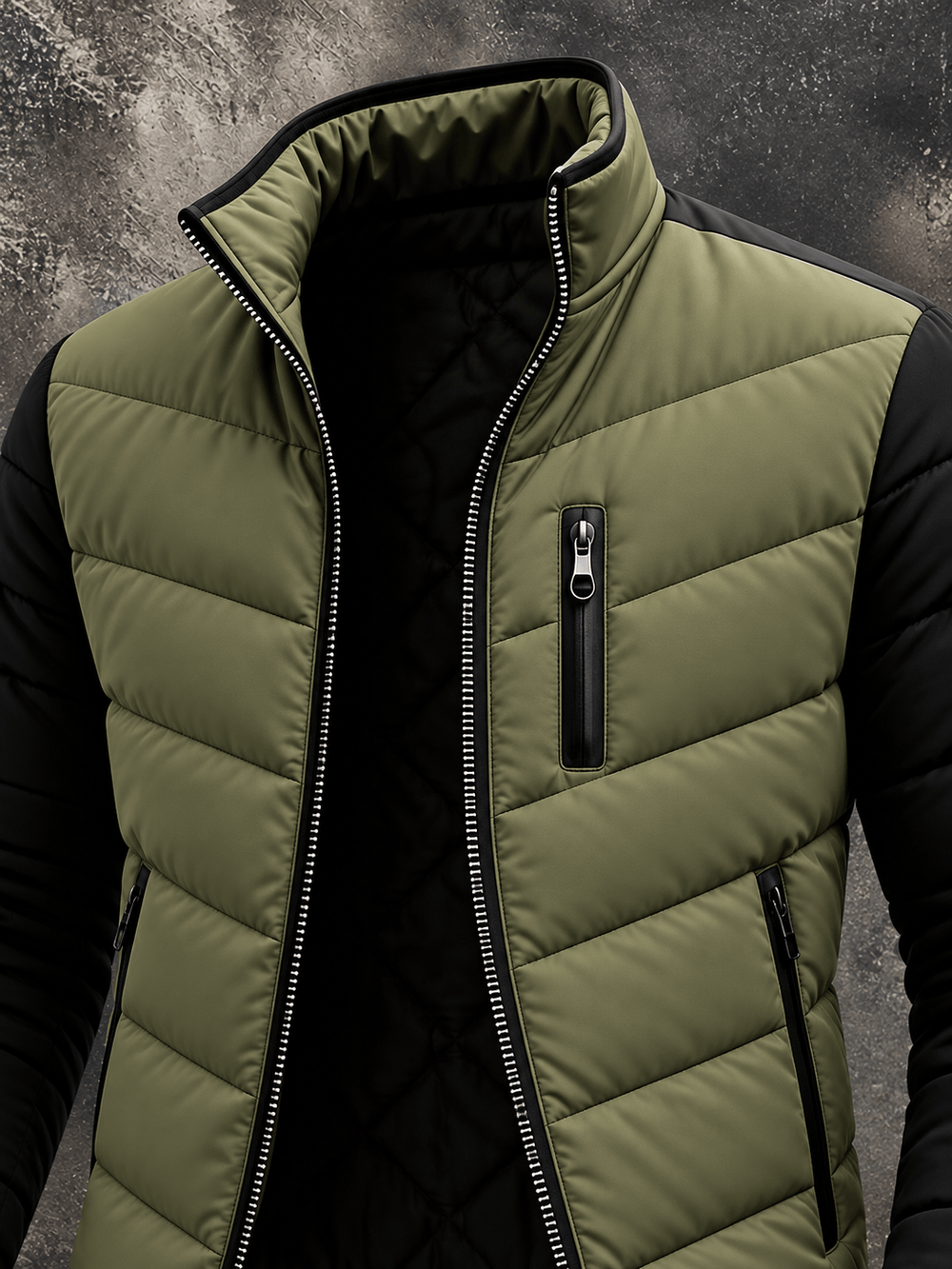Dravsten | Herren Winterjacke Steppjacke zweifarbig - Olive Green - Image 2