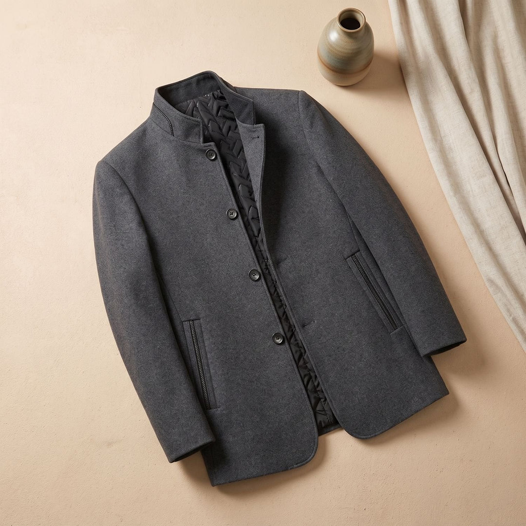 Dravwell | Herren Wintermantel Stehkragen Wollmantel - Dark Grey - Image 1