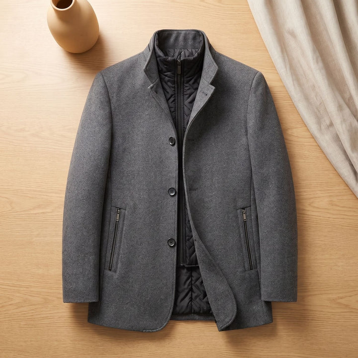 Dravwell | Herren Wintermantel Stehkragen Wollmantel - Dark Grey - Image 2