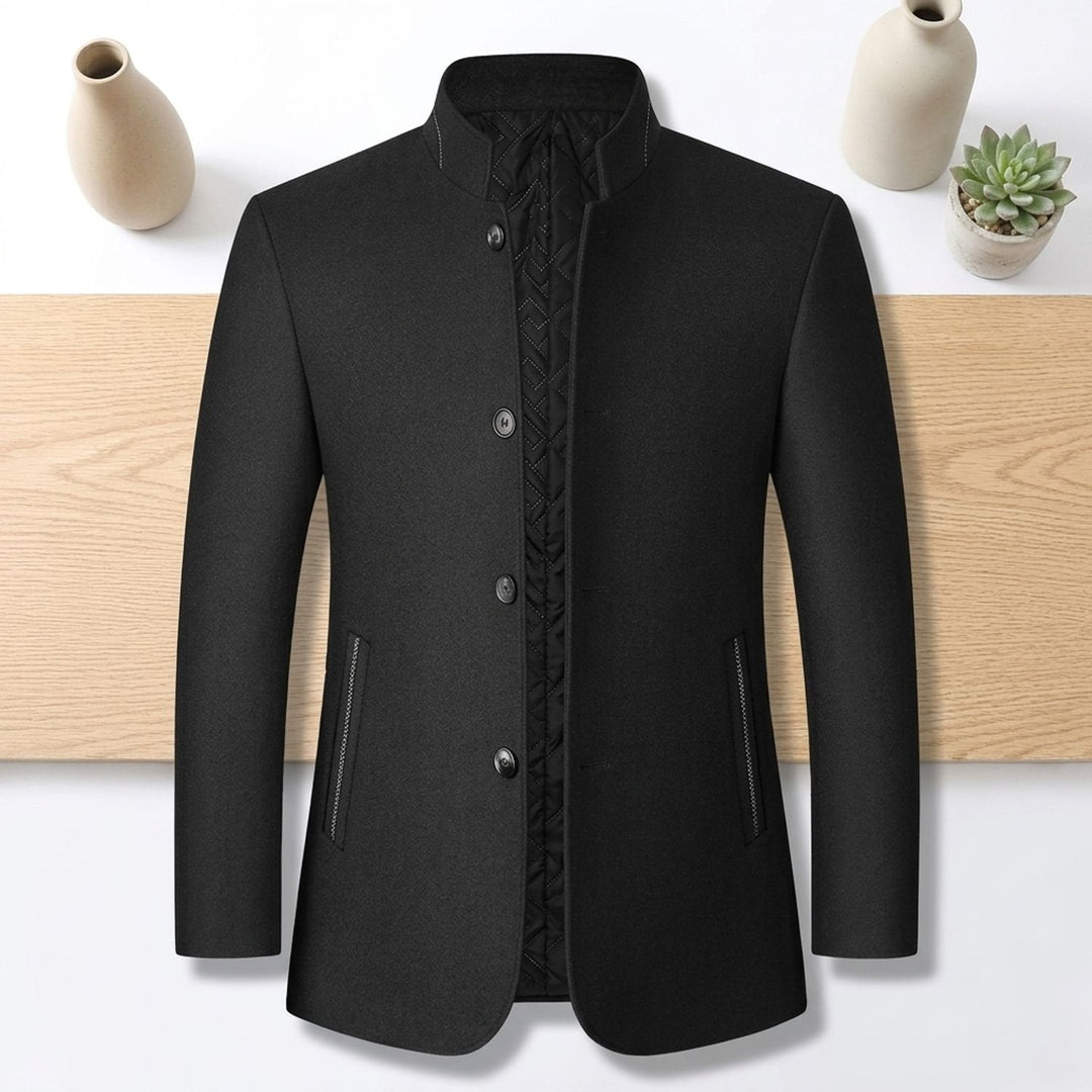 Dravwell | Herren Wintermantel Stehkragen Wollmantel - Dark Grey - Image 4