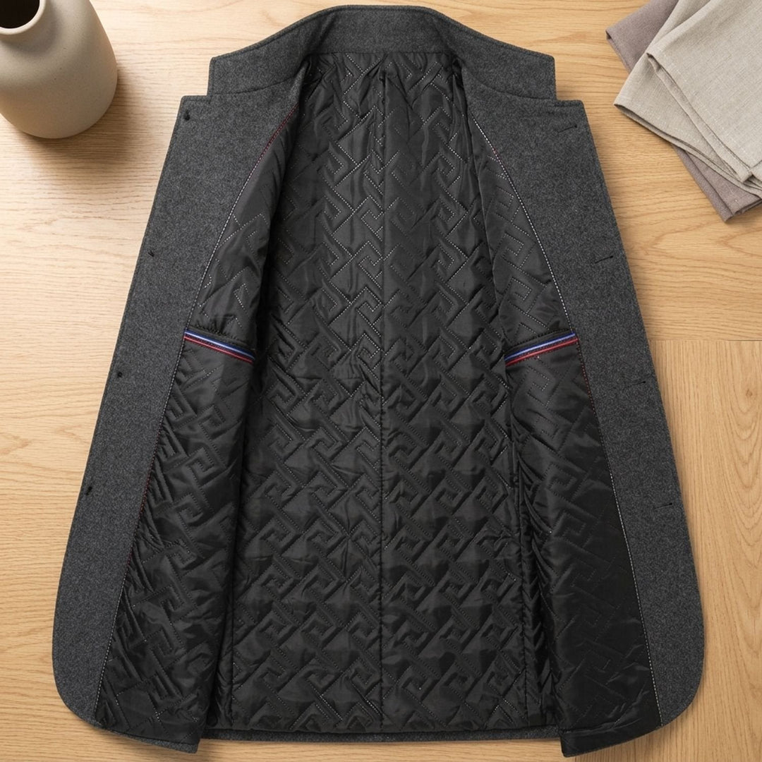 Dravwell | Herren Wintermantel Stehkragen Wollmantel - Dark Grey - Image 6