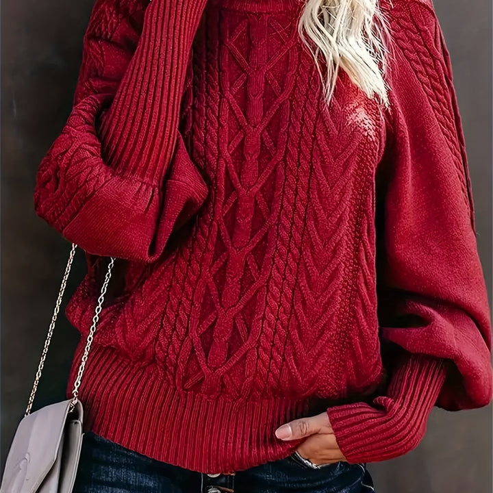 Rowena | Damen Zopfmuster Strickpullover mit Rollkragen - Green - Image 10