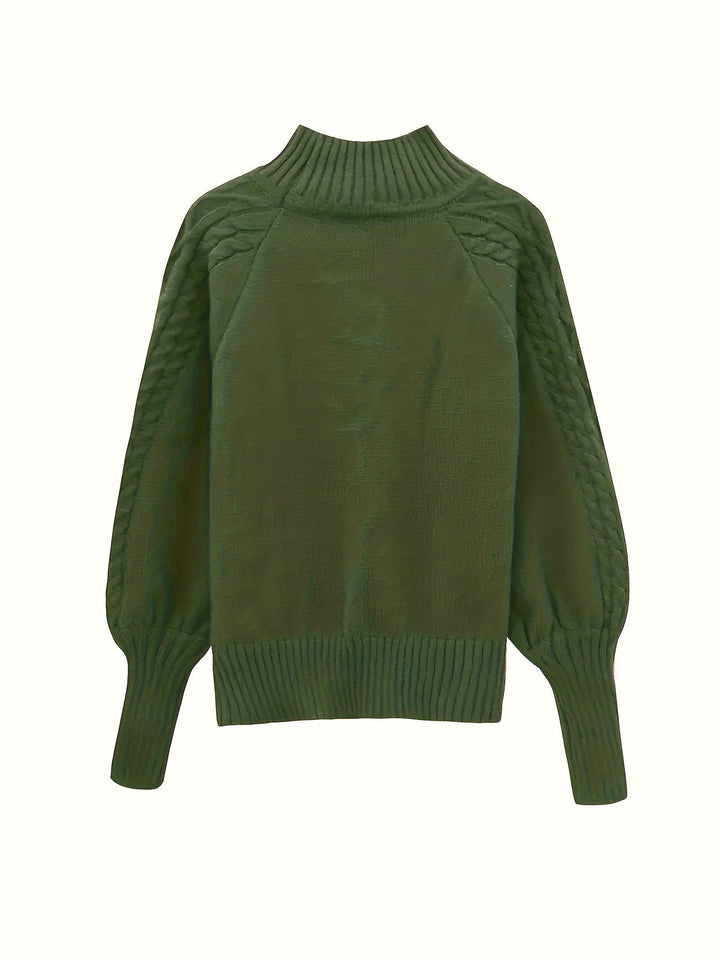 Rowena | Damen Zopfmuster Strickpullover mit Rollkragen - Green - Image 6