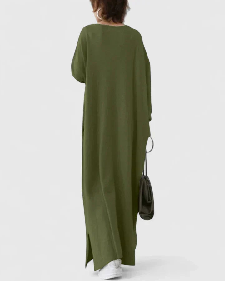 Drevan | Damen Oversize Maxi Strickkleid V-Ausschnitt - Light Grey - Image 6