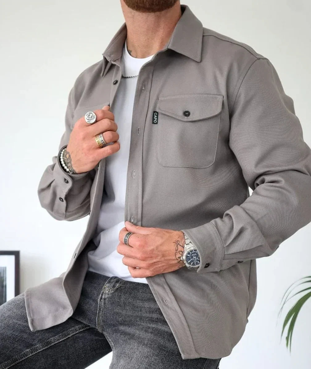 Drevorn | Herren Hemdjacke Overshirt - Taupe - Image 4