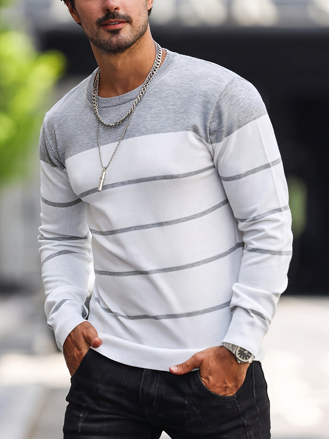 Drevorn | Herren Strickpullover Gestreift Rundhals - Image 1