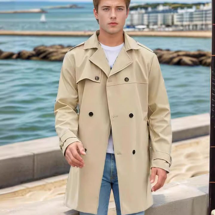 Drune | Herren Wintermantel Doppelreihiger Trenchcoat - Beige - Image 1