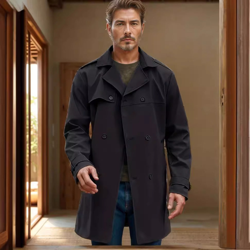 Drune | Herren Wintermantel Doppelreihiger Trenchcoat - Beige - Image 2
