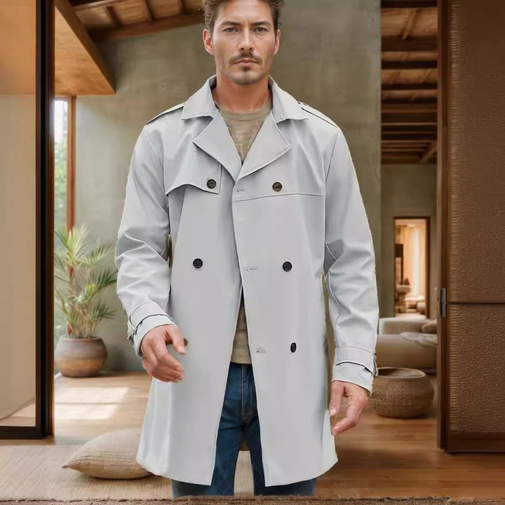 Drune | Herren Wintermantel Doppelreihiger Trenchcoat - Beige - Image 3