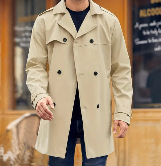 Drune | Herren Wintermantel Doppelreihiger Trenchcoat - Beige - Image 6
