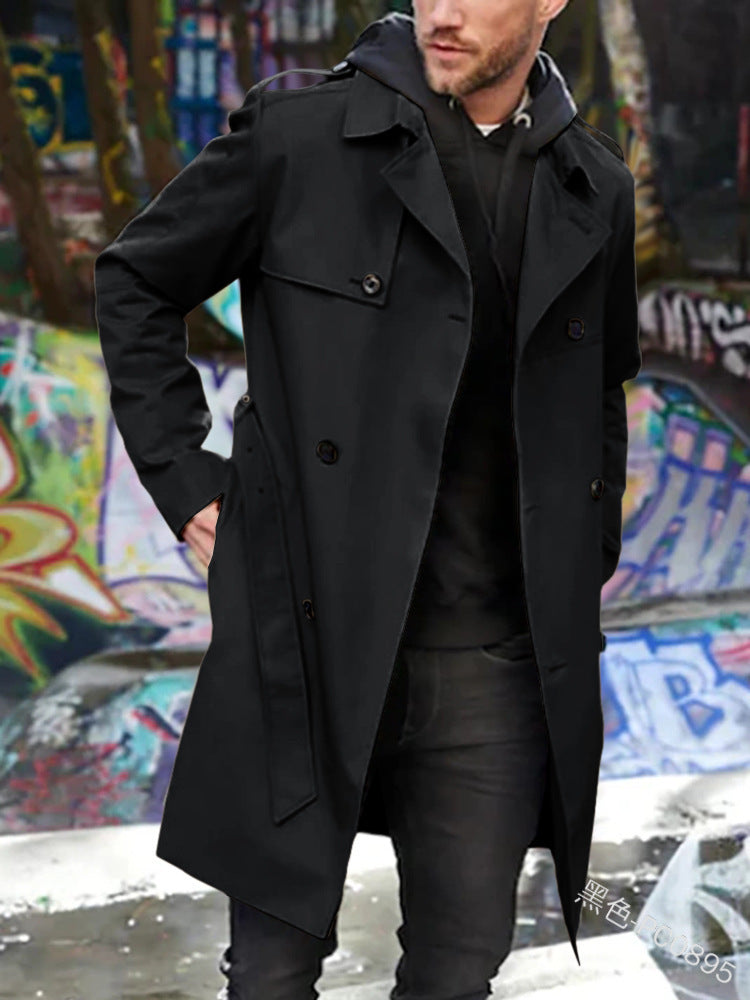 Drune | Herren Wintermantel Doppelreihiger Trenchcoat - Beige - Image 7