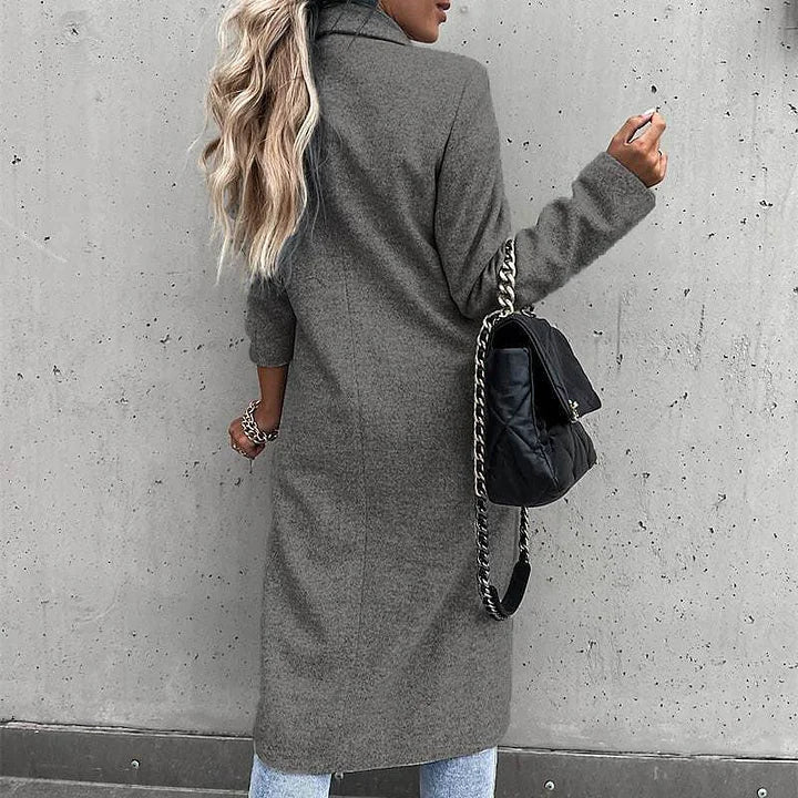 Druvaine | Damen Langer Wintermantel Reverskragen - Black - Image 2
