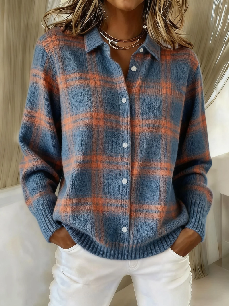 Druvalla | Damen Strickjacke Karo Knopfleiste - Image 1