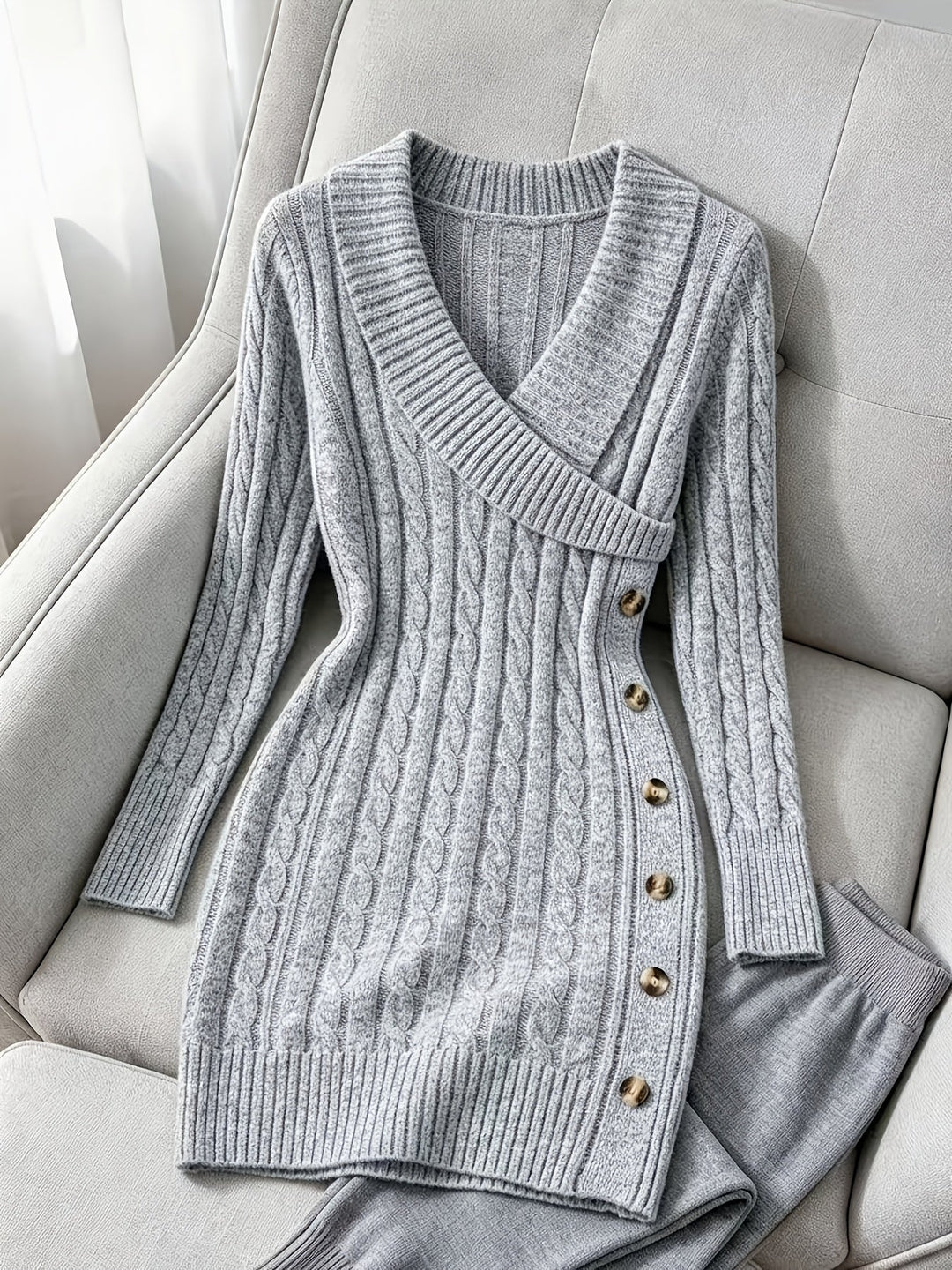 Druveka | Damen Strickkleid figurbetont Langarm Mini - Dark Grey - Image 11