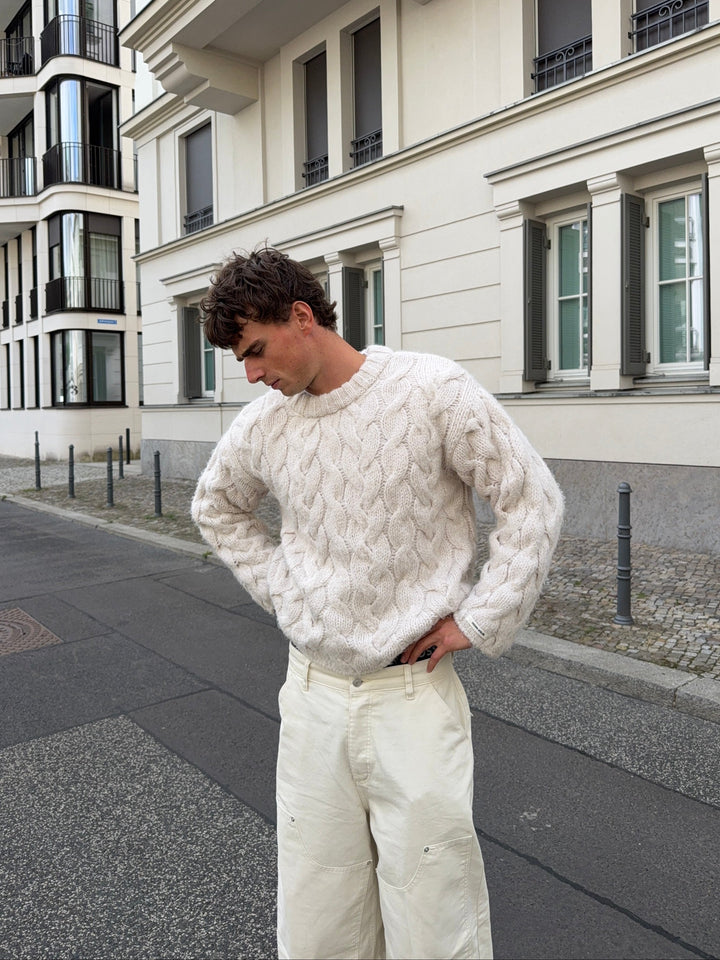 Druveld | Damen Strickpullover Zopfmuster Oversize - Cream - Image 3