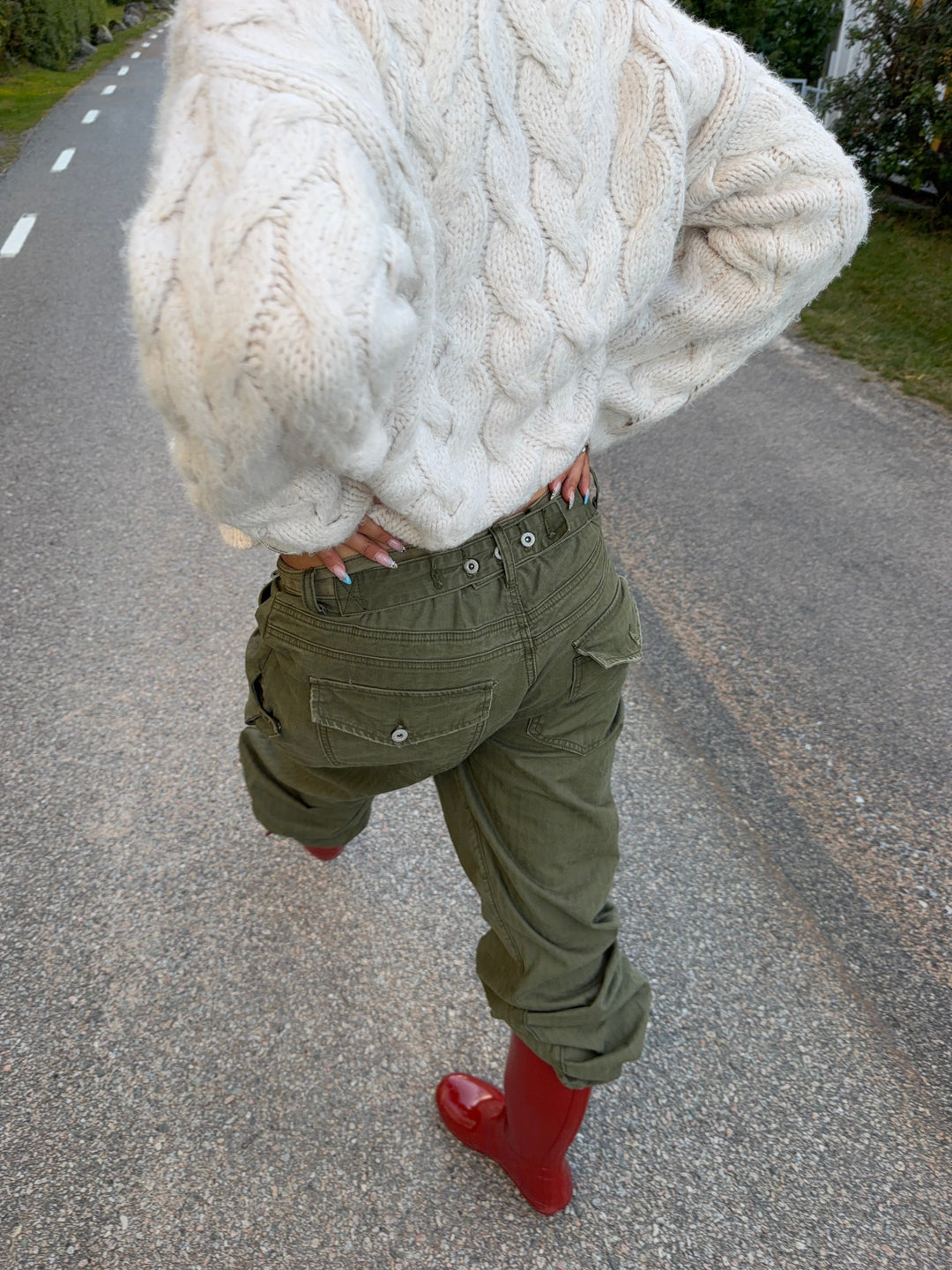 Druveld | Damen Strickpullover Zopfmuster Oversize - Cream - Image 6