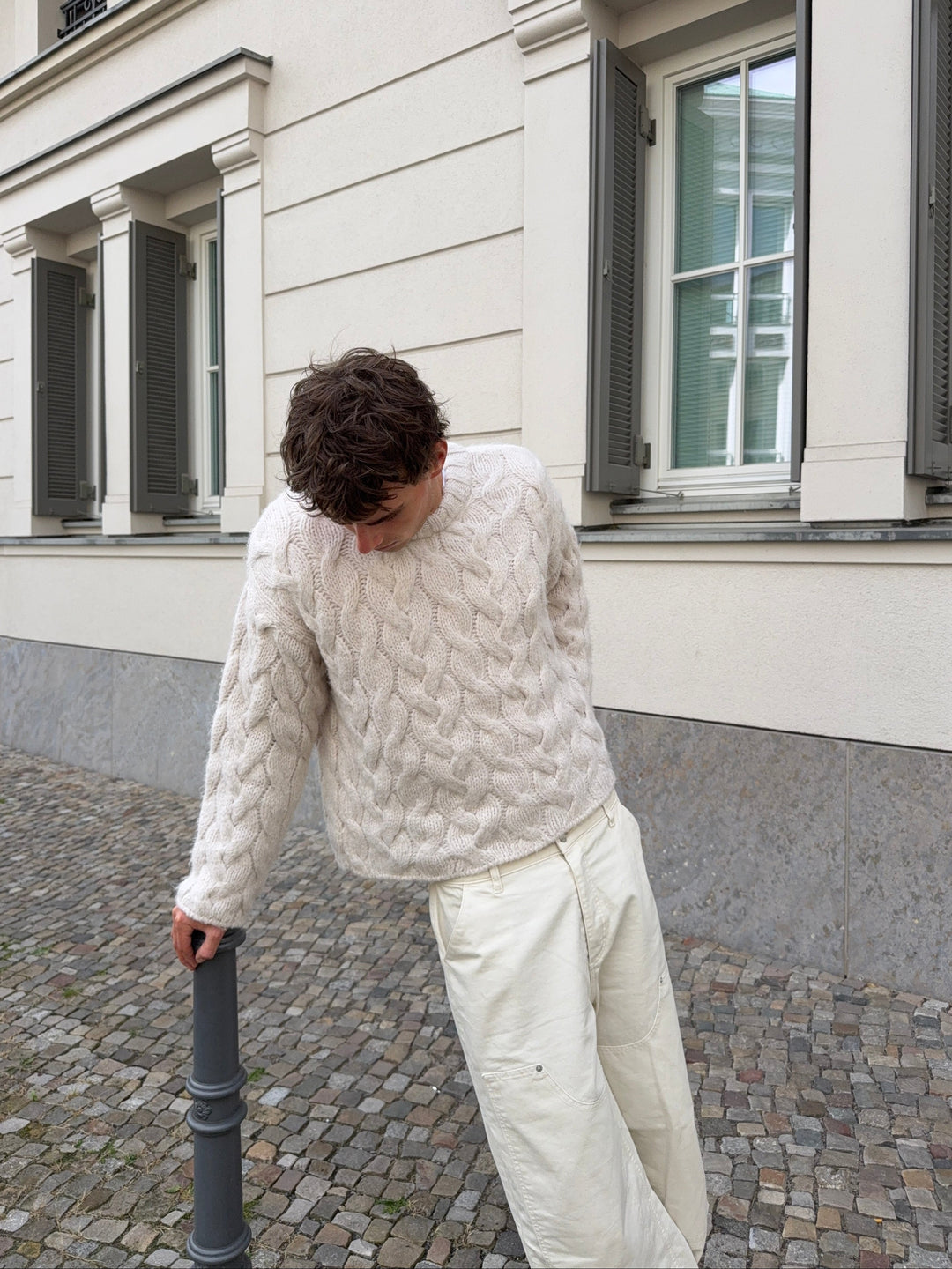 Druveld | Damen Strickpullover Zopfmuster Oversize - Cream - Image 7