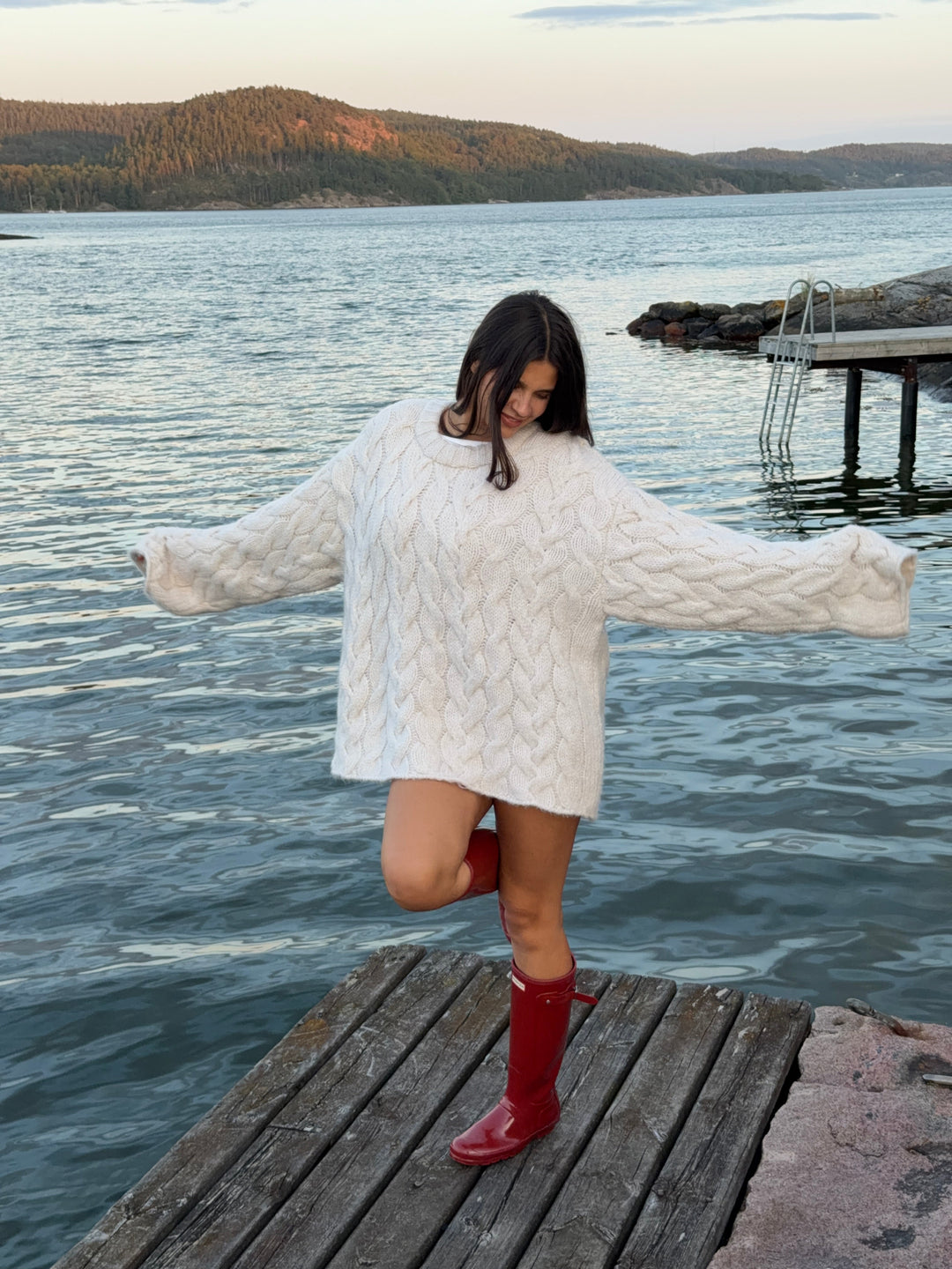 Druveld | Damen Strickpullover Zopfmuster Oversize - Cream - Image 8