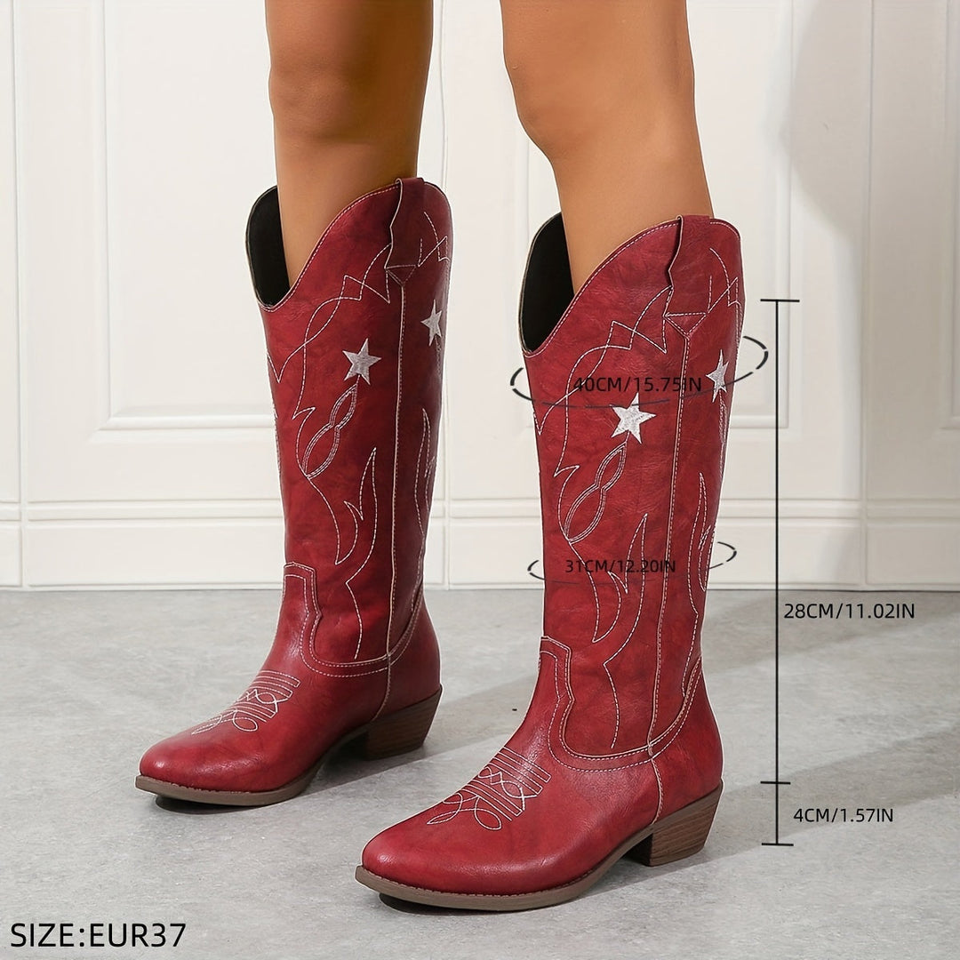 Eadith | Damen Kniehohe Cowboystiefel Rot - Red - Image 8