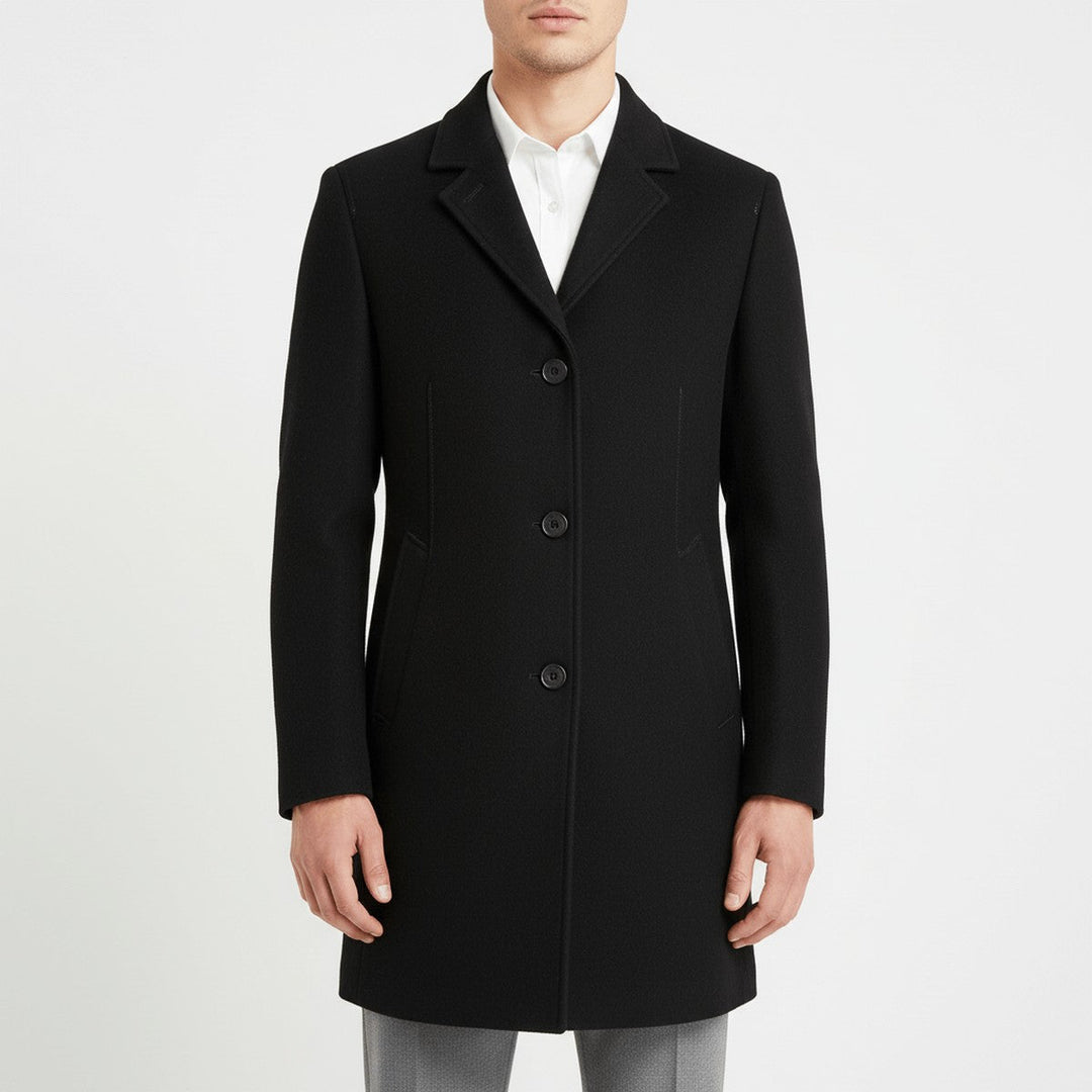 Edric | Herren Wintermantel Langer Wollmantel Slim Fit - Black - Image 1