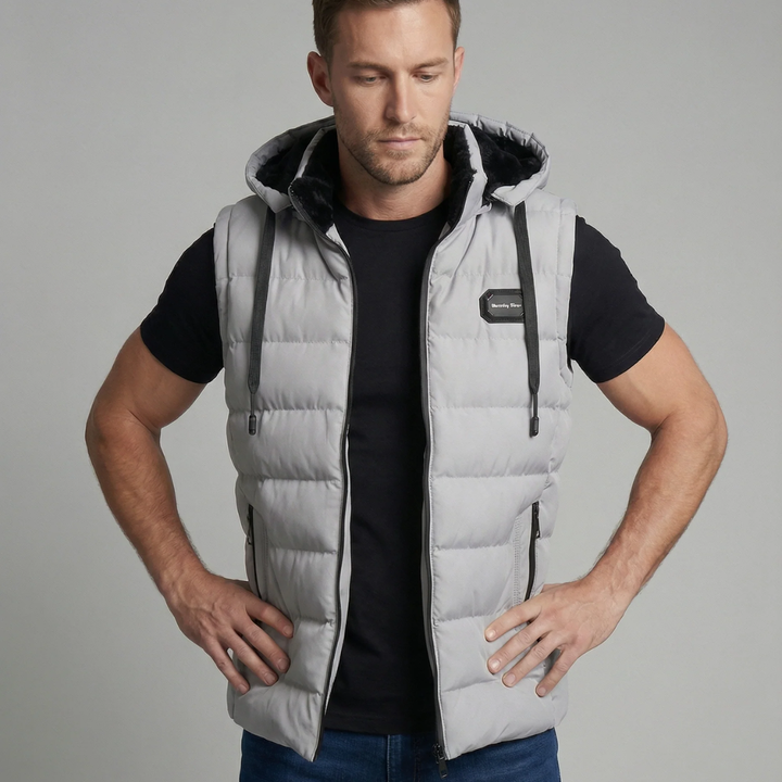 Edrik | Herren Steppweste mit Kapuze Winter - Light Grey - Image 1