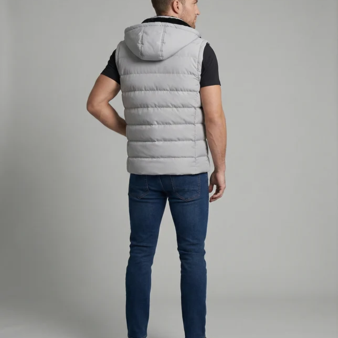 Edrik | Herren Steppweste mit Kapuze Winter - Light Grey - Image 2
