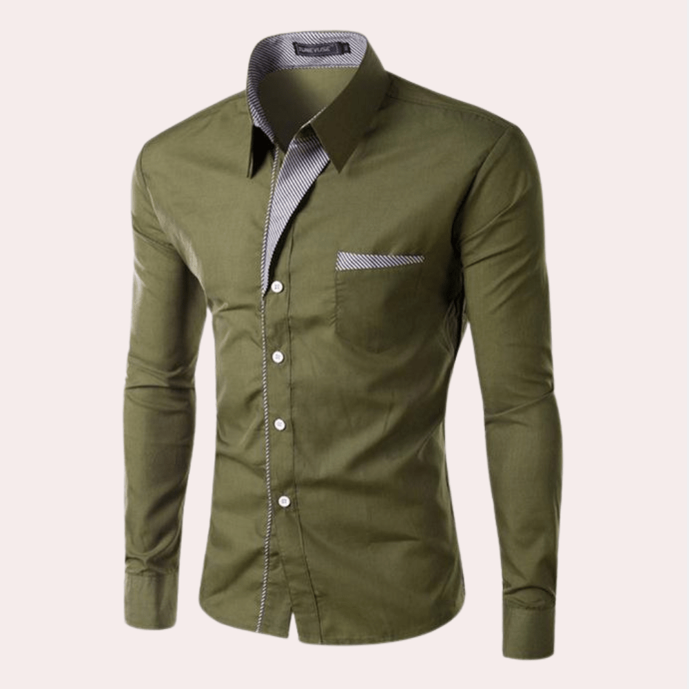 Edvorn | Herren Hemd Langarm Kentkragen Slim Fit - Olive Green - Image 1